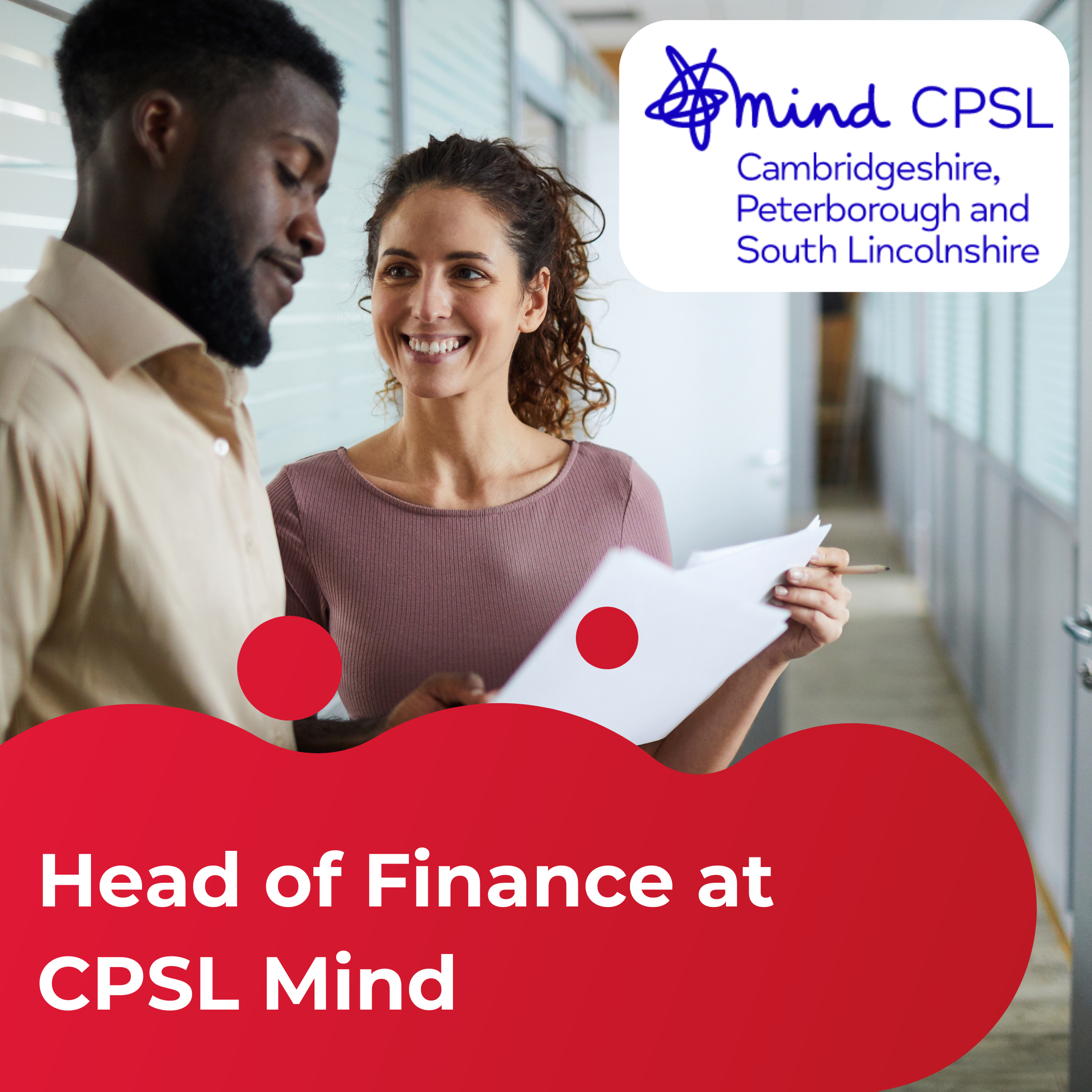 Head of Finance at CPSL Mind Case Study. Image shows a man and woman talking in an office setting.