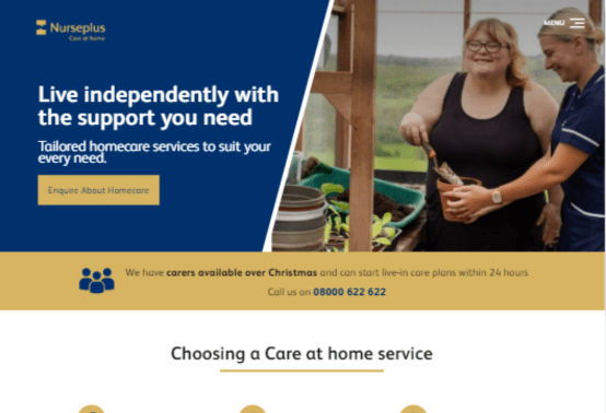 Nurseplus care at home website in tablet view by Access Volcanic