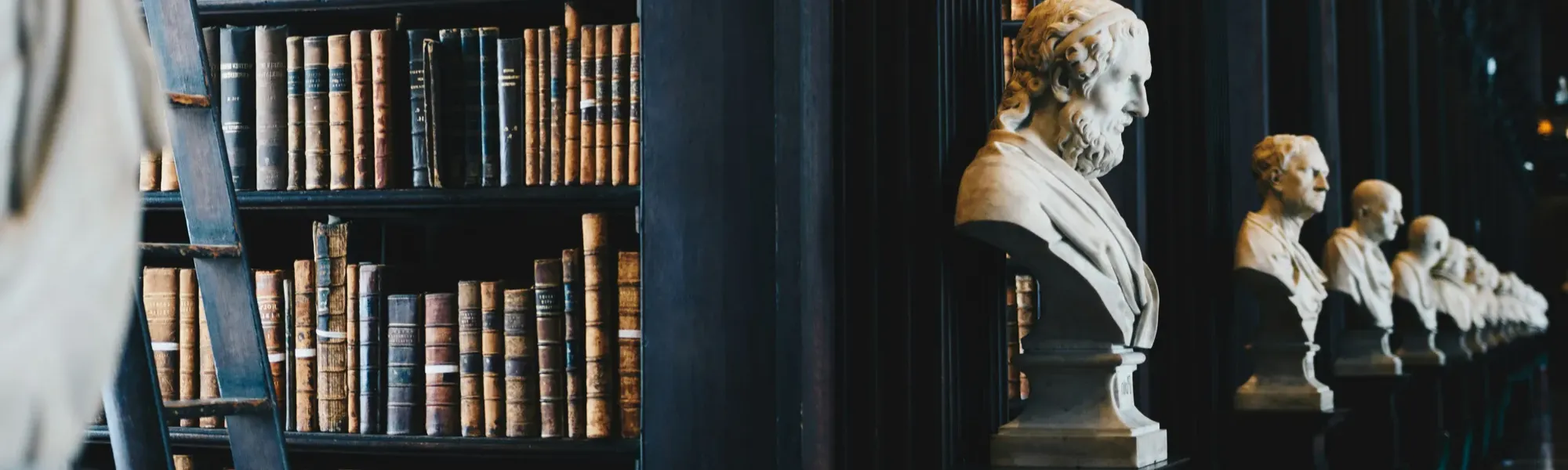 Old historical and traditional library with statues