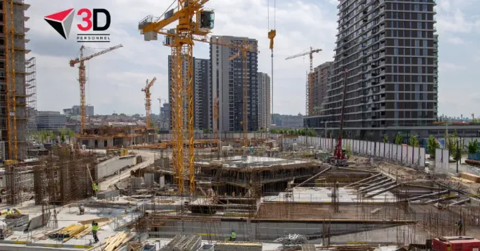 Construction site with shuttering carpenters