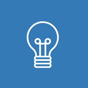 Line drawing of a light bulb on blue background