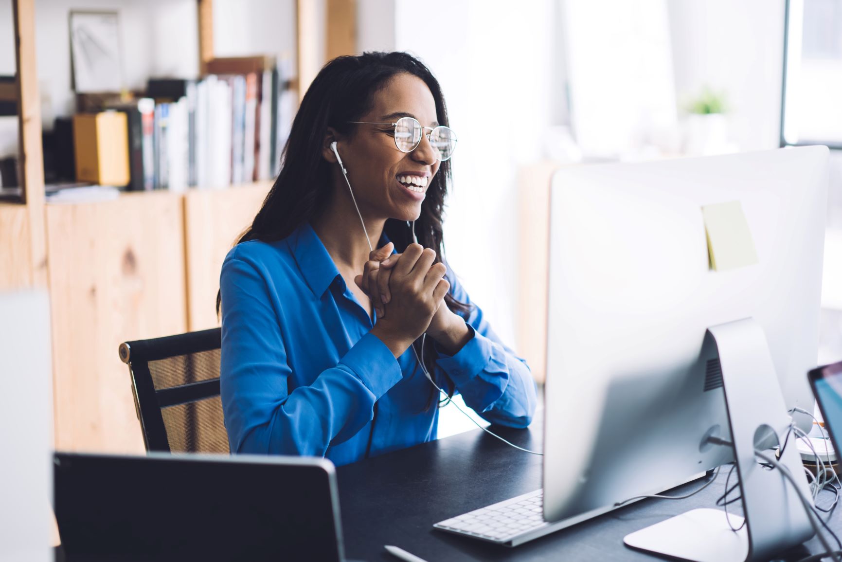 Black Woman Blue Shirt Resize