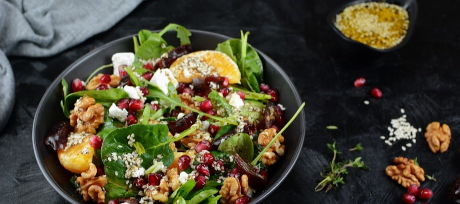 Roasted fig and walnut salad with goat’s cheese