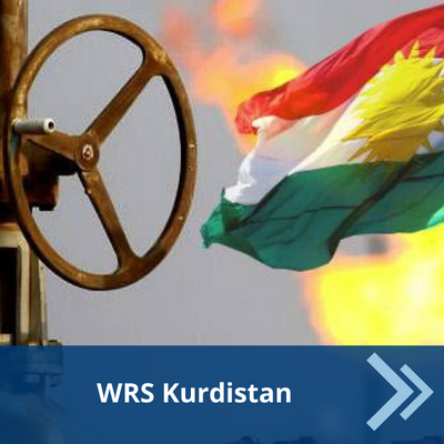 Kurdistan flag flying in front of oil rig