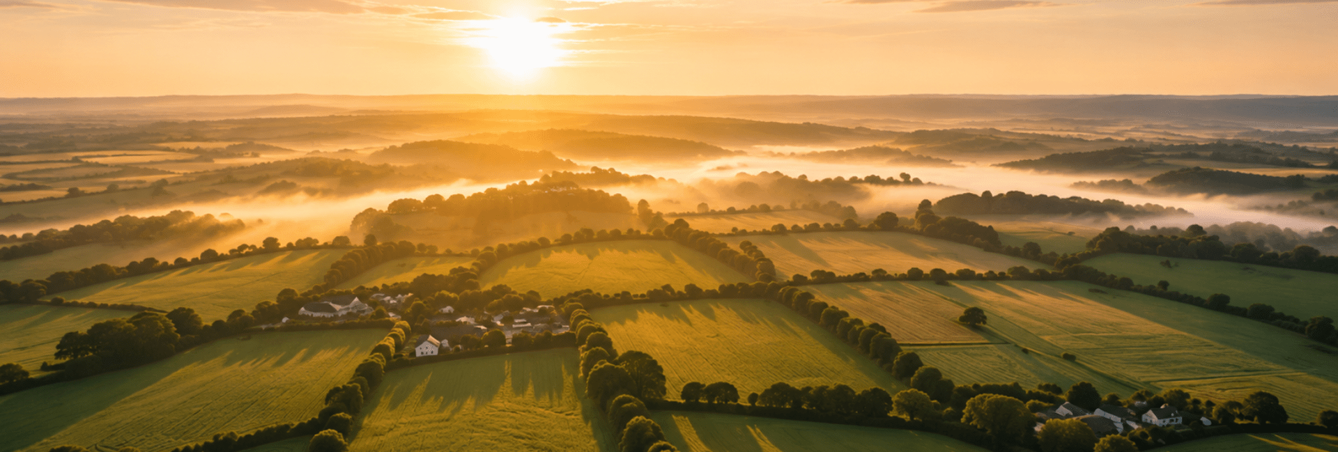 Sunset over farming fields