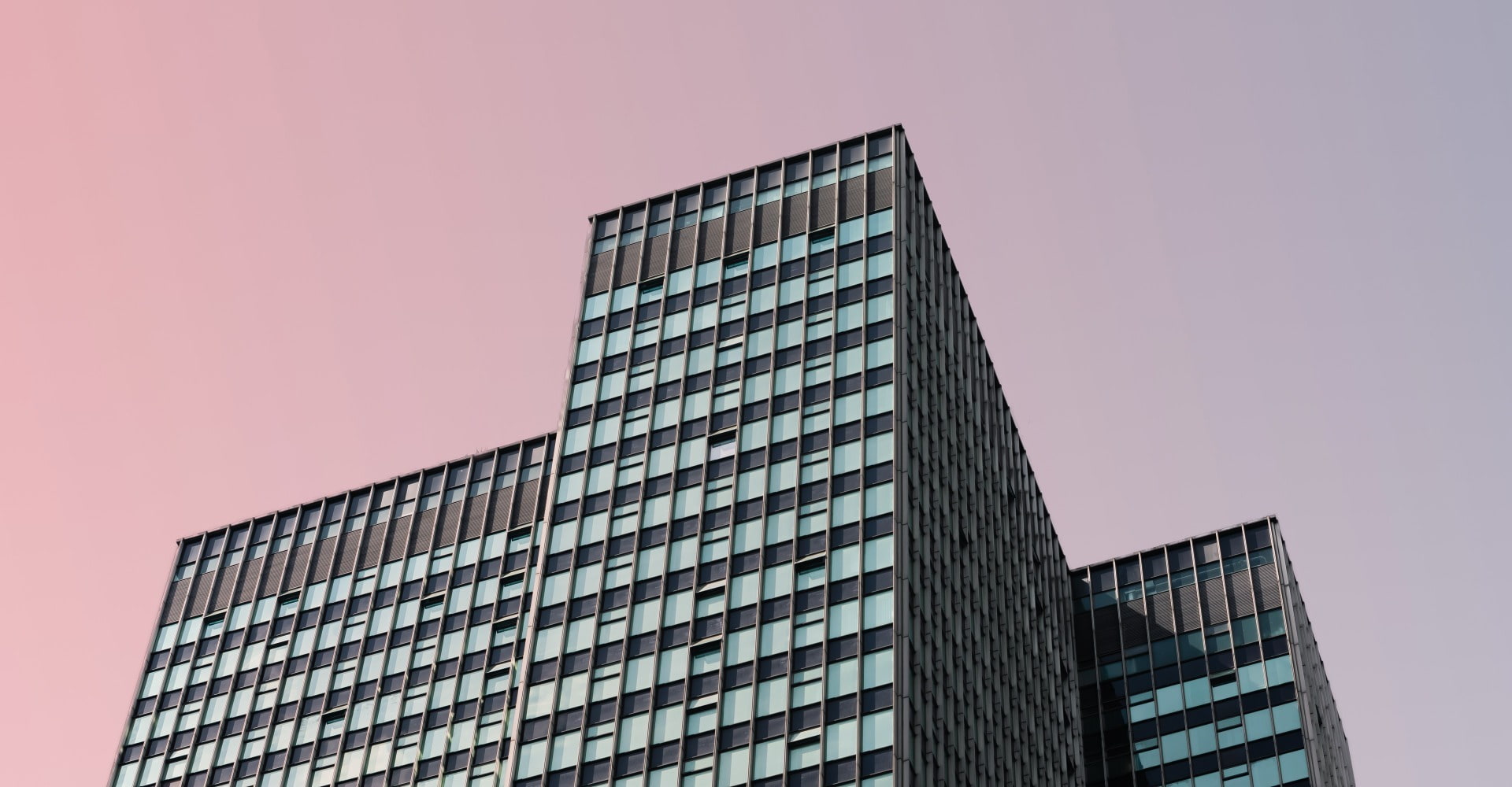 Building with pink background