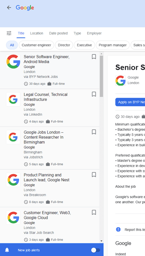 google for jobs listings
