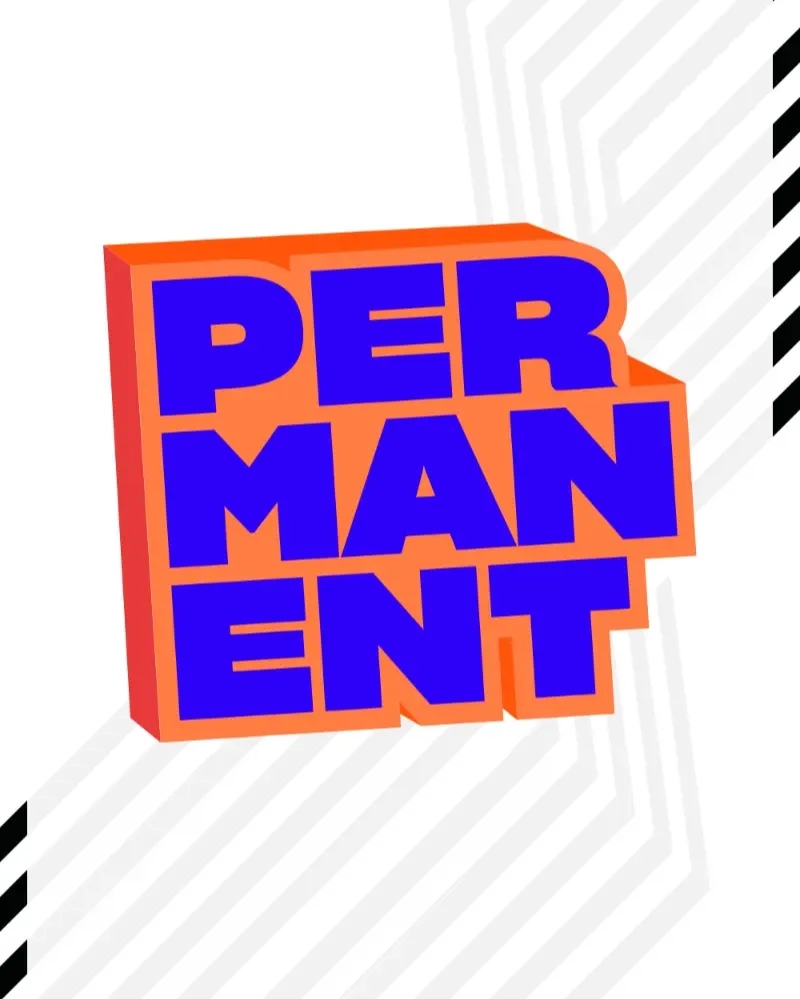 Large, colourful block letters reading 'permanent'