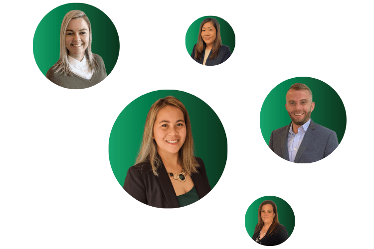 Ambition employees on green background