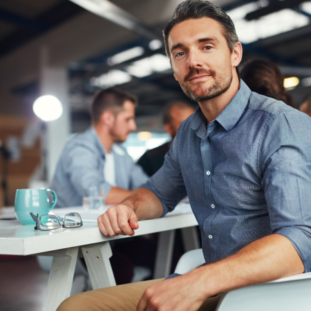 Hiring manager sat at desk