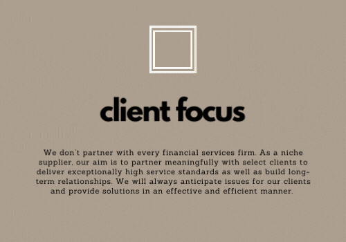 coloured rectangle saying client focus