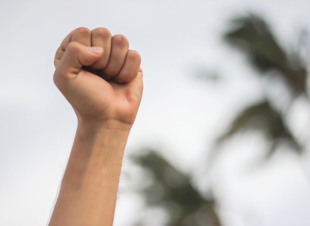 fist punching the air