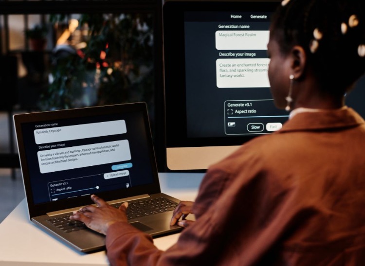 Woman using AI at work