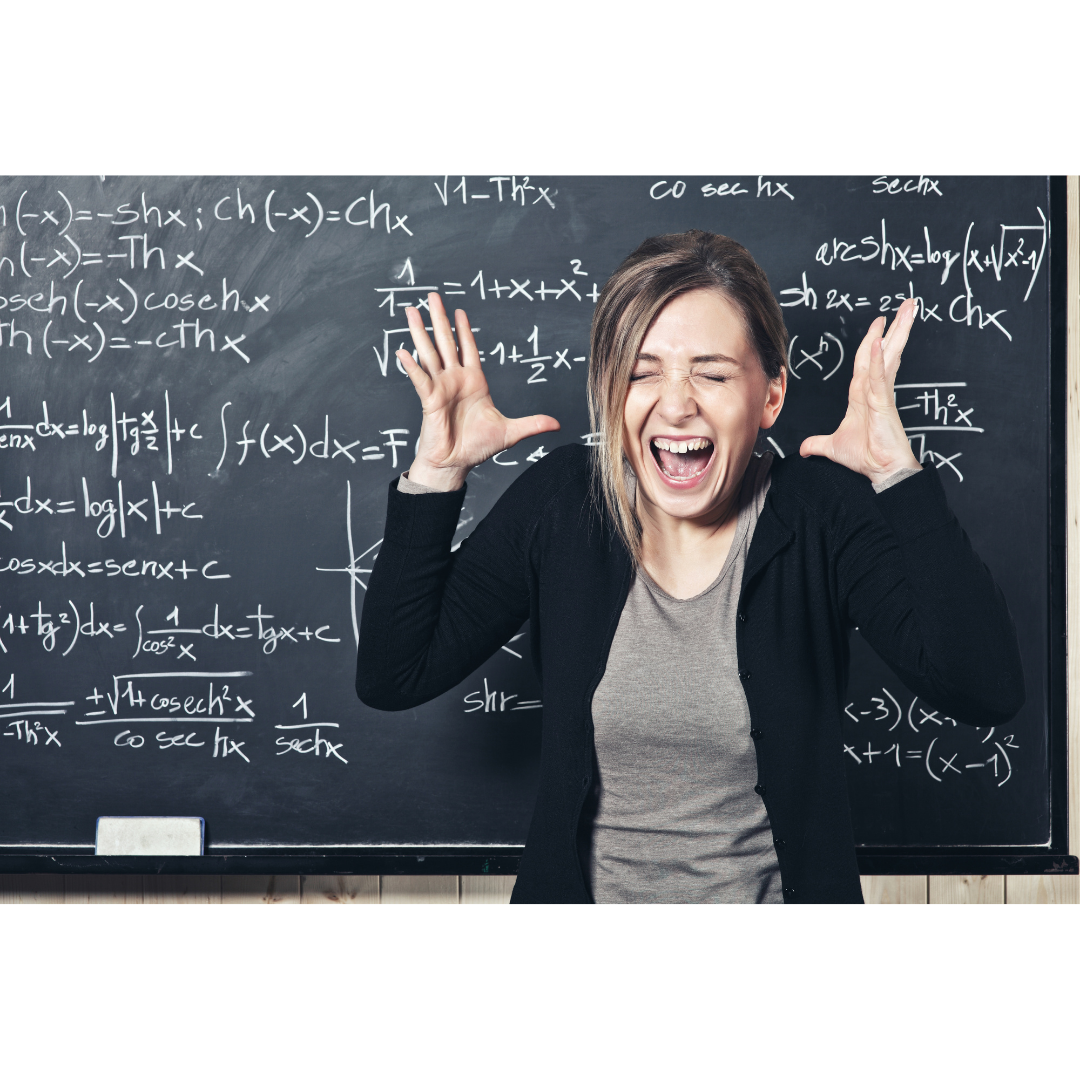 screaming teacher with blackboard
