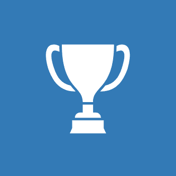 A white champions cup on blue background