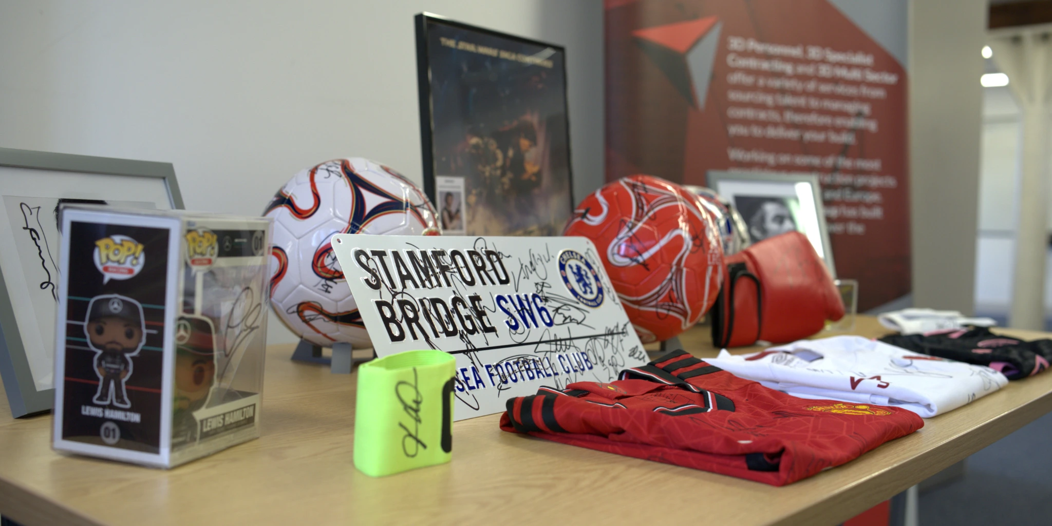 A selection of the 2024 Charity Auction items on display at the 3D Personnel office in Southampton