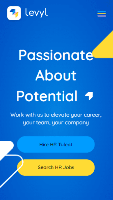 Levyl's recruitment website by Access Volcanic in mobile view