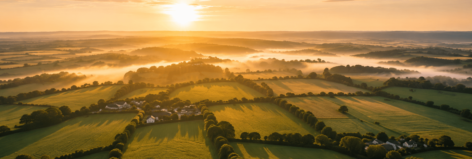 Sunset over farming agricultural land.