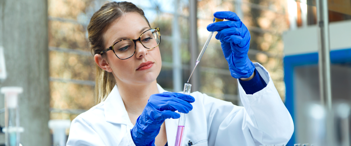 Woman with Science Lab with test tubes