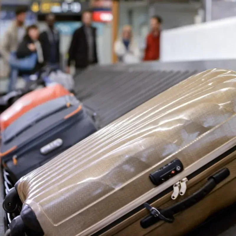 luggage on a belt as on the airport