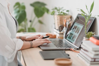 Woman working on laptop