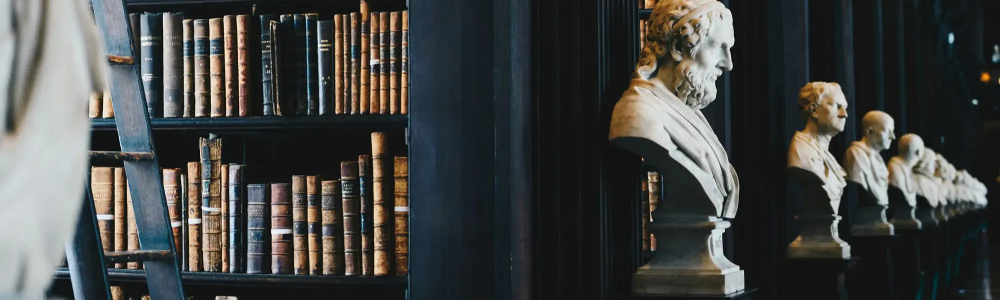 Old historical and traditional library with statues