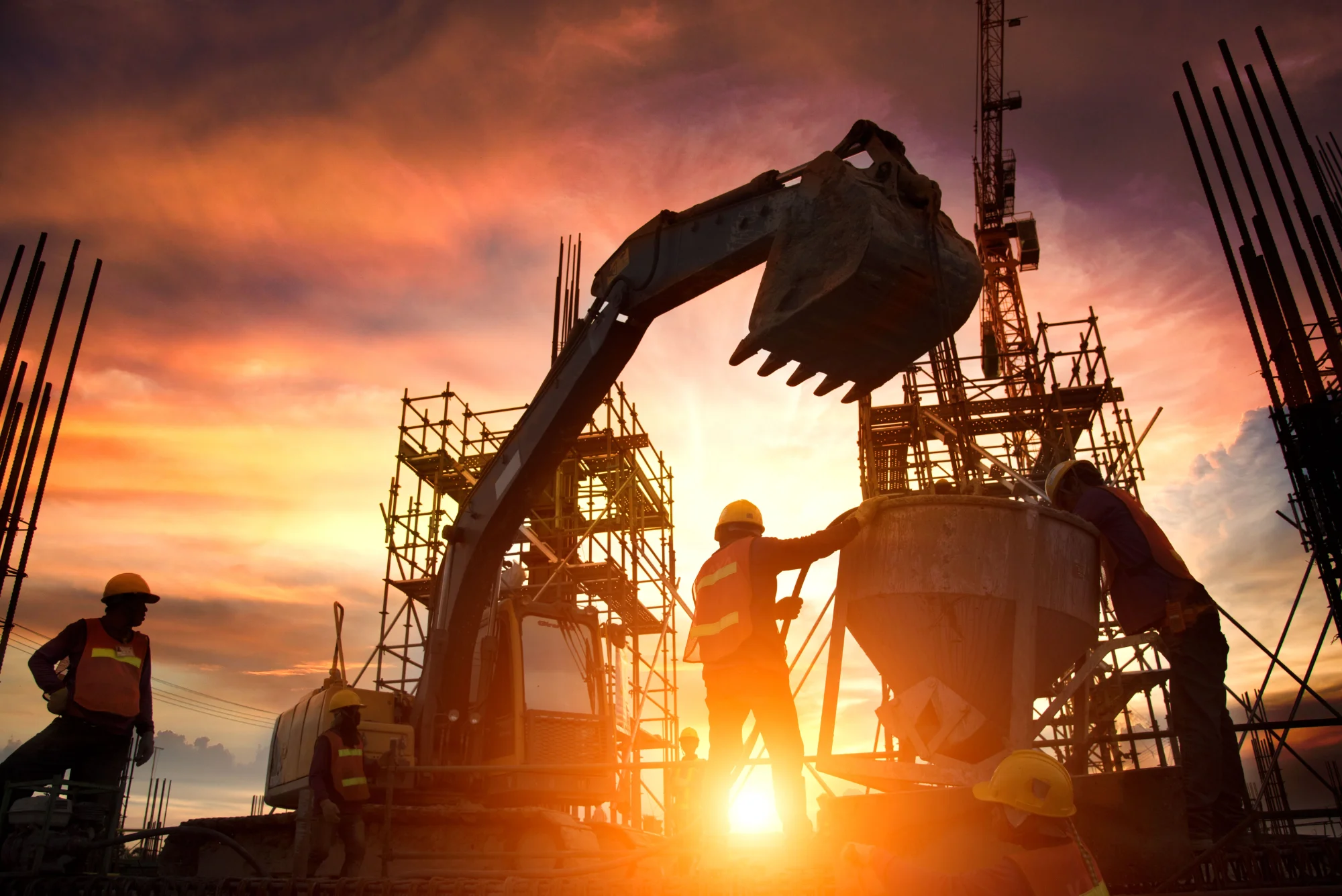 3D Construction site sunset