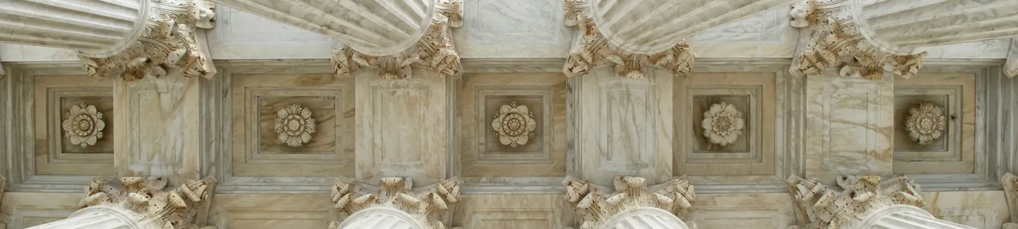 Stone pillars and ornate ceiling from a historic building