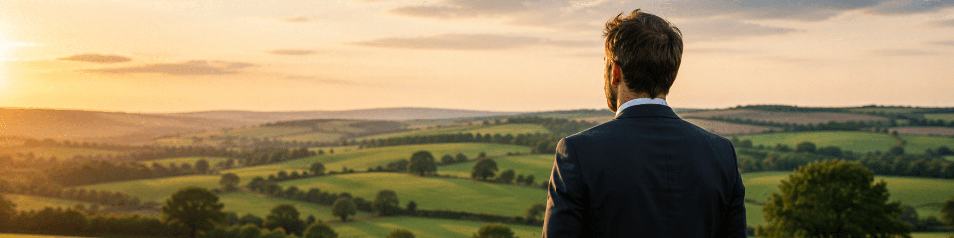 businessman sat in field on laptop
