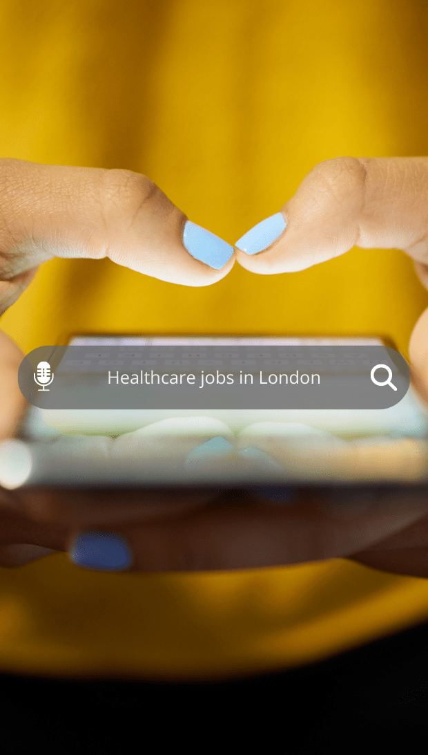 Person searching for healthcare jobs in London on mobile phone