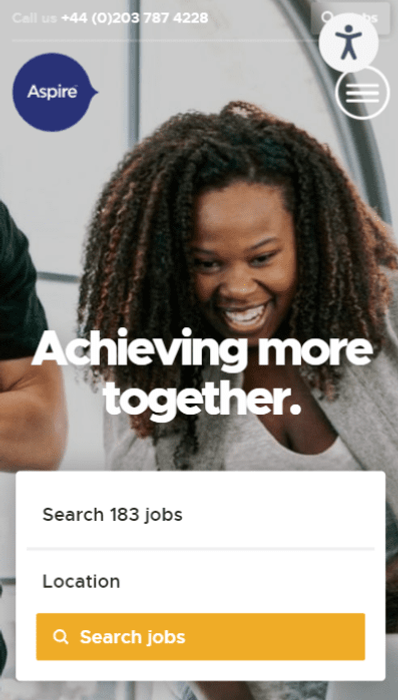 Aspire recruitment website by Access Volcanic in mobile view