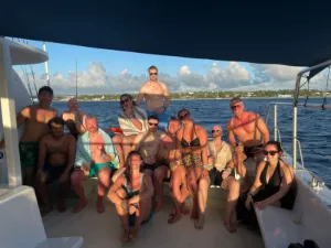 WRS' lucky holiday attendees having fun aboard a Catamaran in Barbados