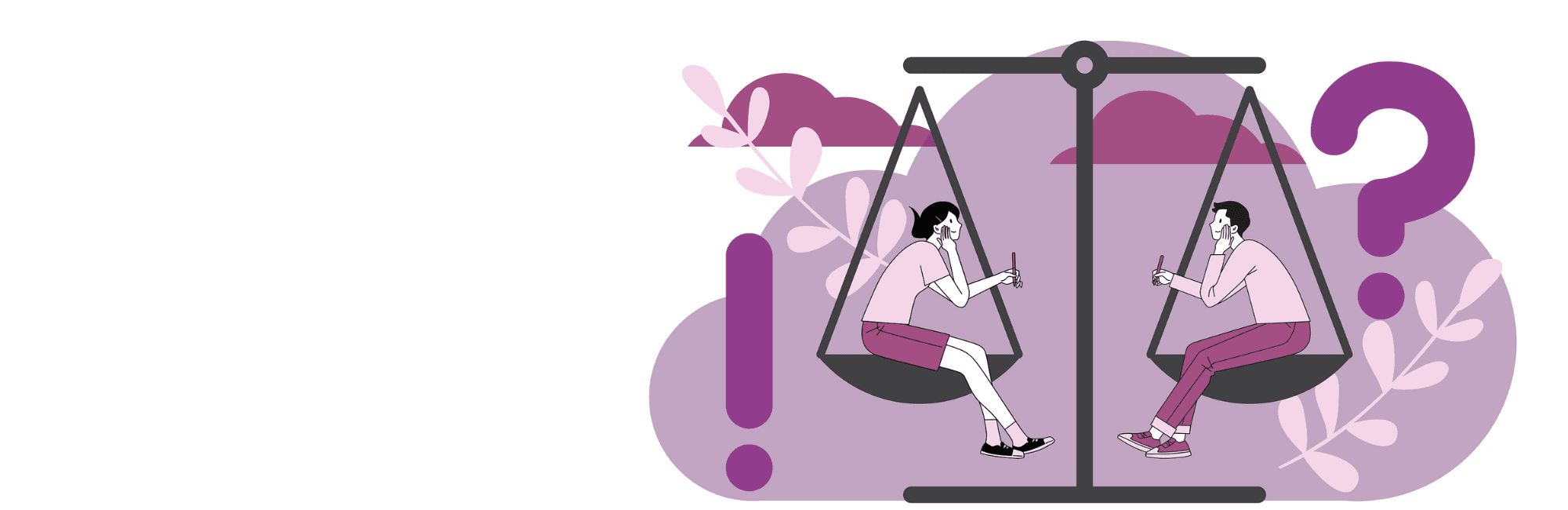 Two people on swings, discussing finance interview strategies, with question marks illustrating their thoughtful conversation.