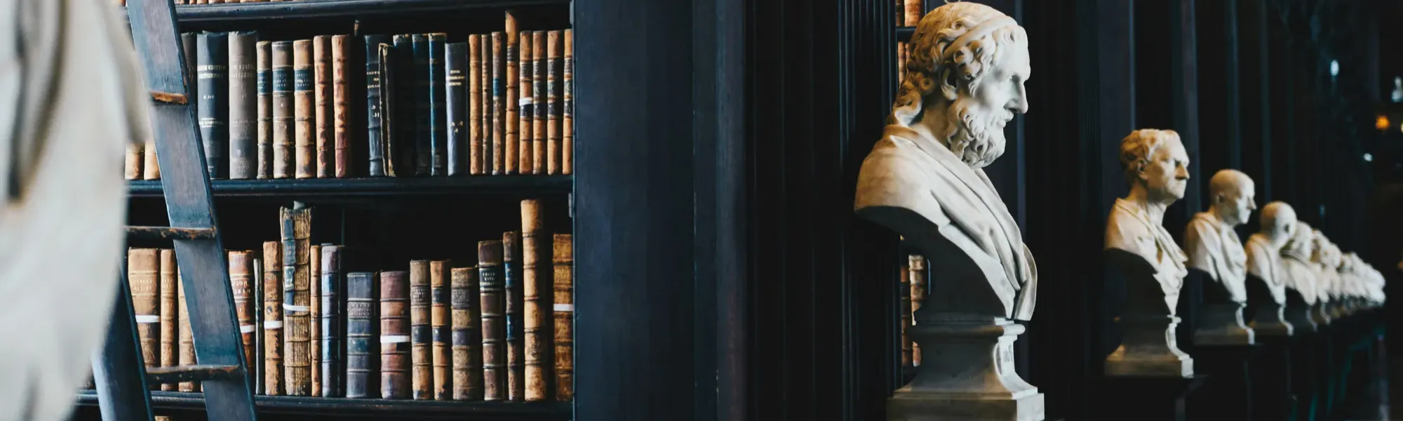 Old historical and traditional library with statues