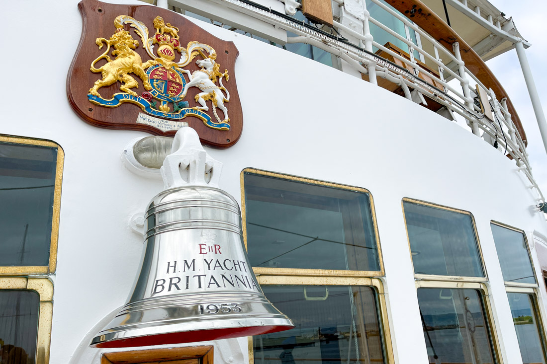 The bell and crest on the deck of the Royal Yacht Britannia