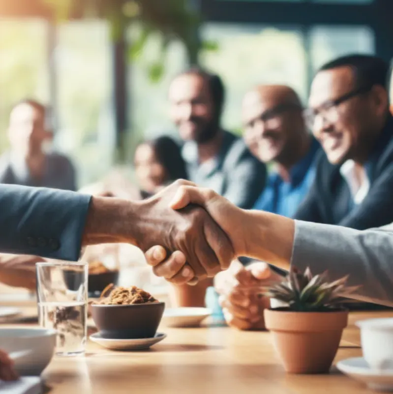 Corporate handshake across desk