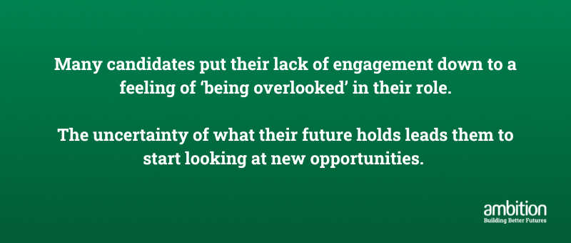 Quote saying Many candidates are feeling less engaged due to a feeling of being overlooked in their role.