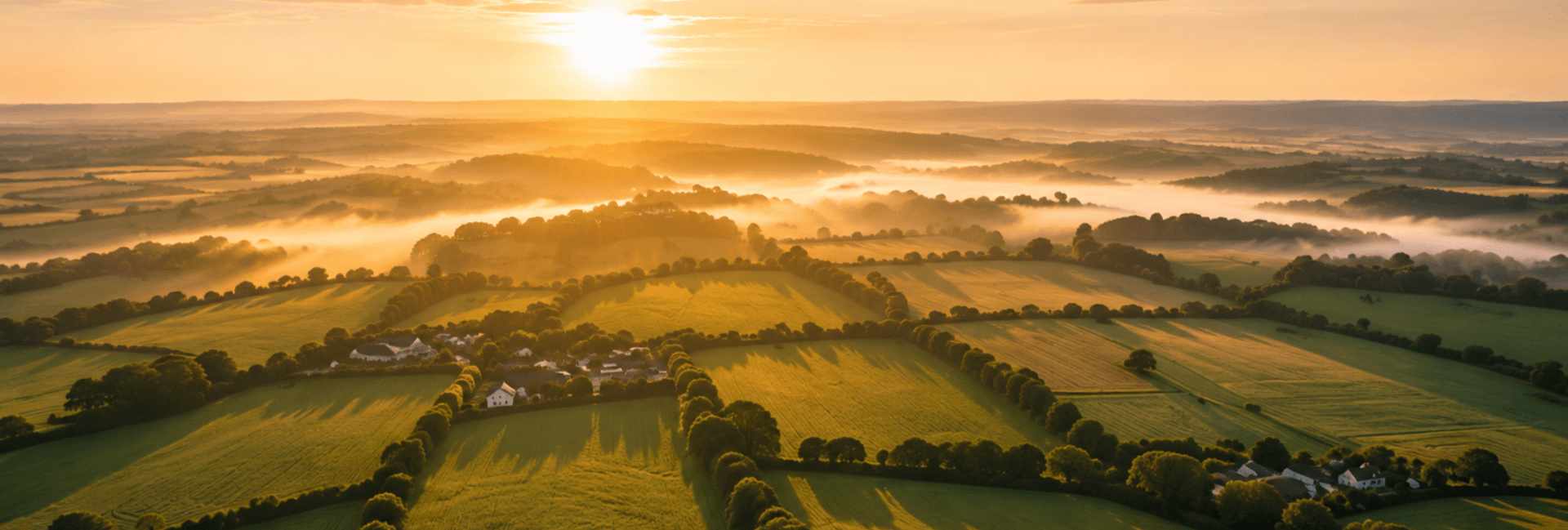 Sunset over farming agricultural land.