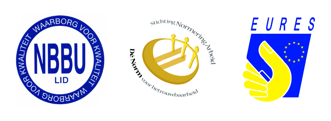 Logo's of our clients NBBU, Normering Arbeid, and EURES