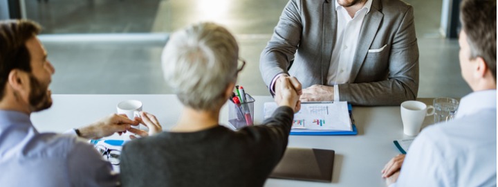 Happy Businessman Shaking Hands With Member Of Human Resource Team In Picture Id1182229201