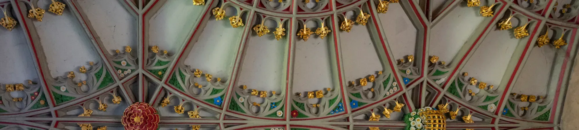 View of a highly decorated ceiling at St John's College Cambridge