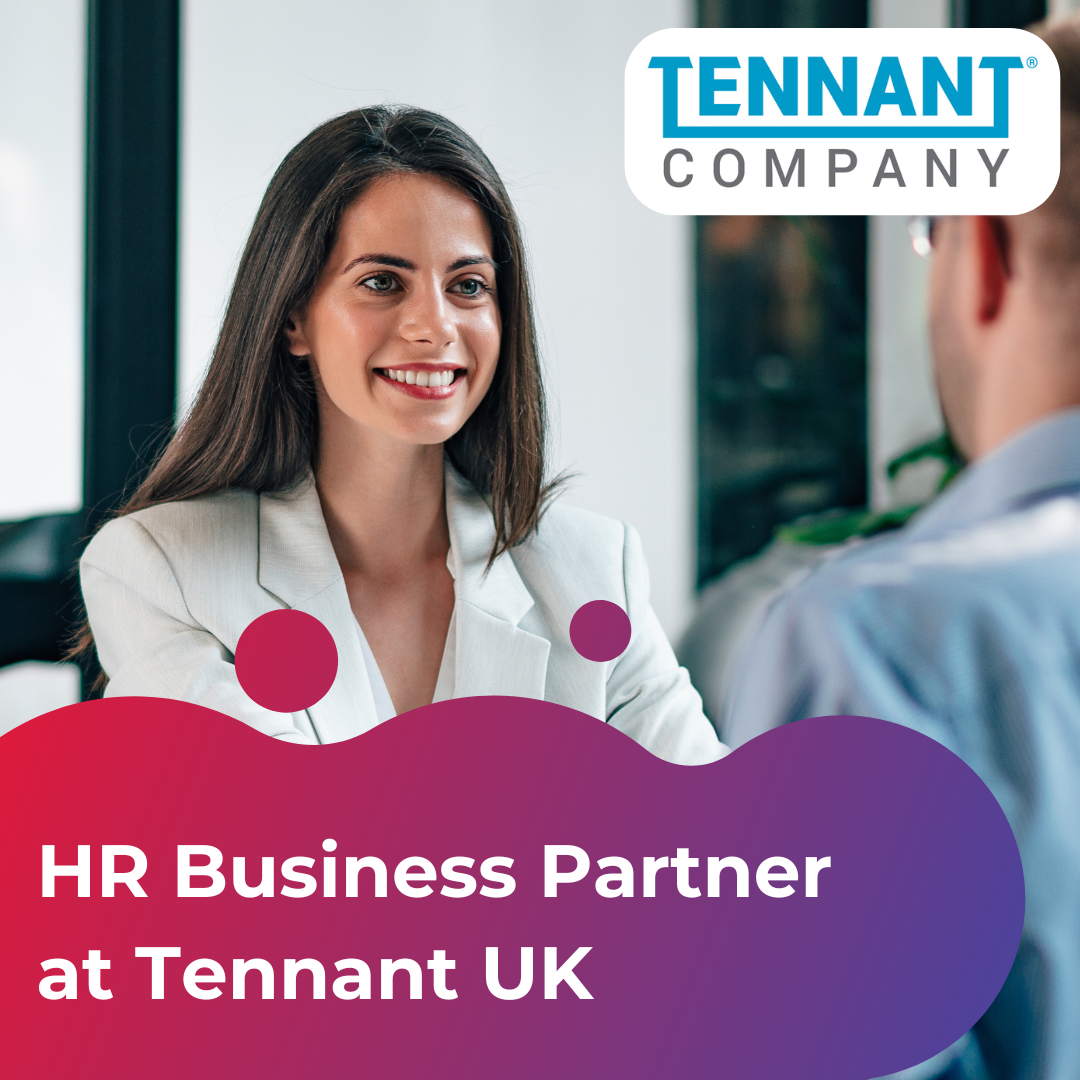 HR Business Partner at Tennant UK. Image shows a woman shaking hands and smiling with a man in an office interview setting.