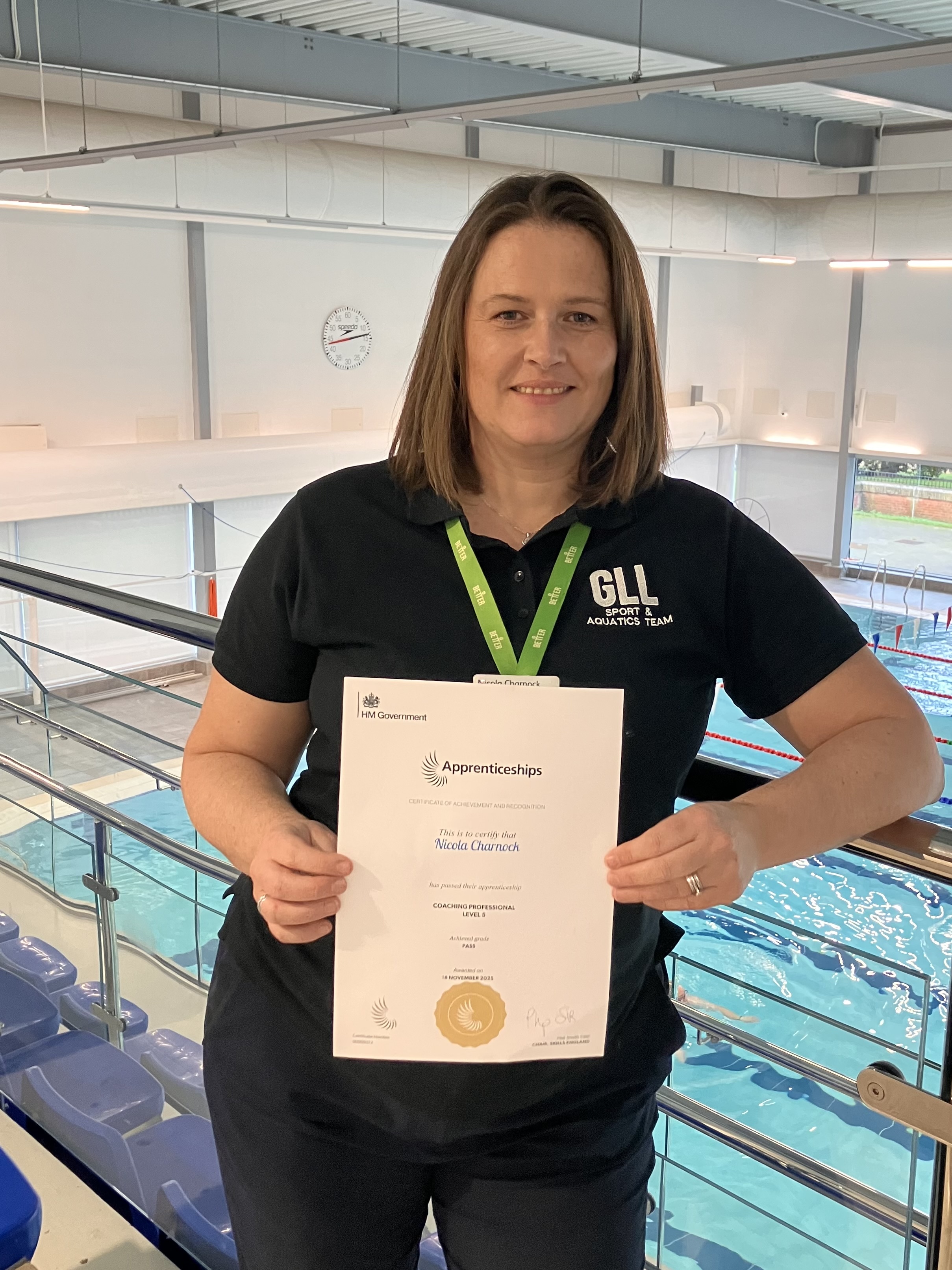 Nicola Charnock, Hub Aquatics Manager completed her Level 5 Coaching Professional in November 2025 