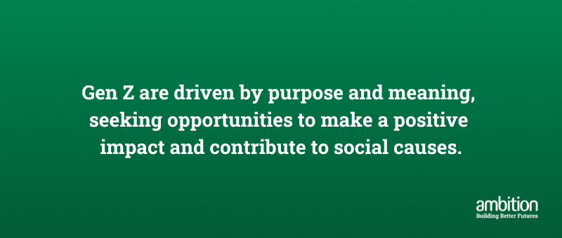 Gen Z are driven by purpose and meaning, seeking opportunities to make a positive impact and contribute to social causes.