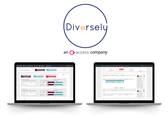Diversely logo above two screens with screenshots of Diversely features coming soon to Volcanic