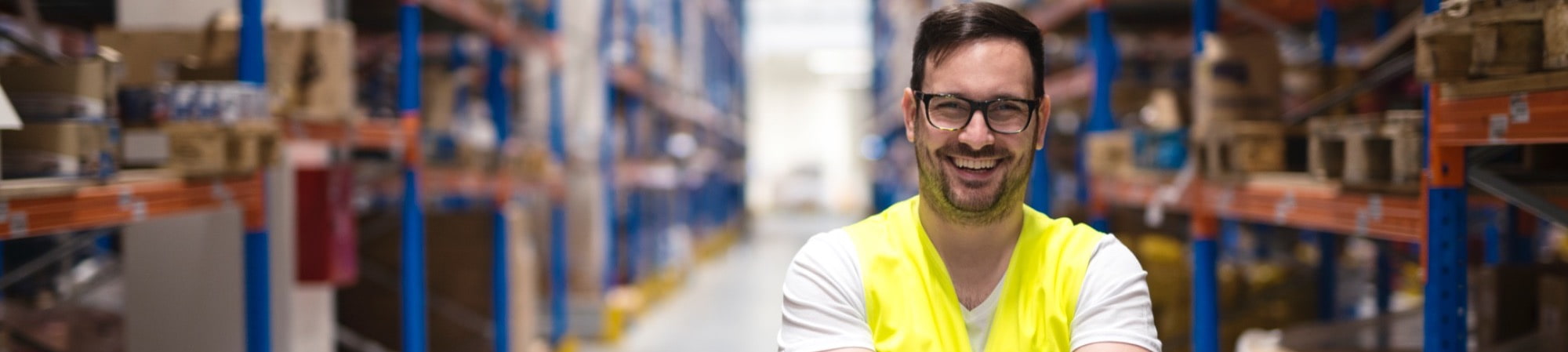 warehouse operative in Daventry wearing hi vest 