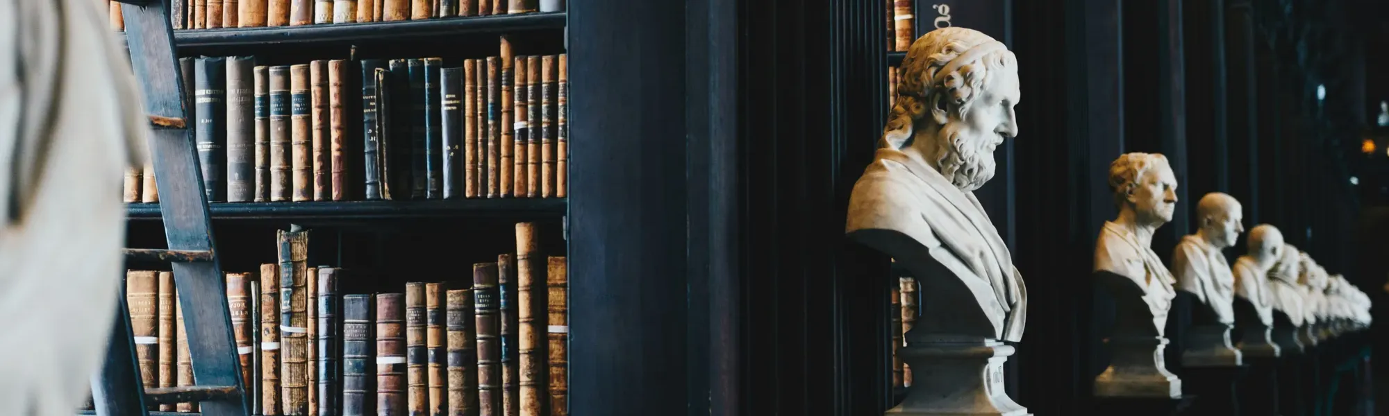 Old historical and traditional library with statues