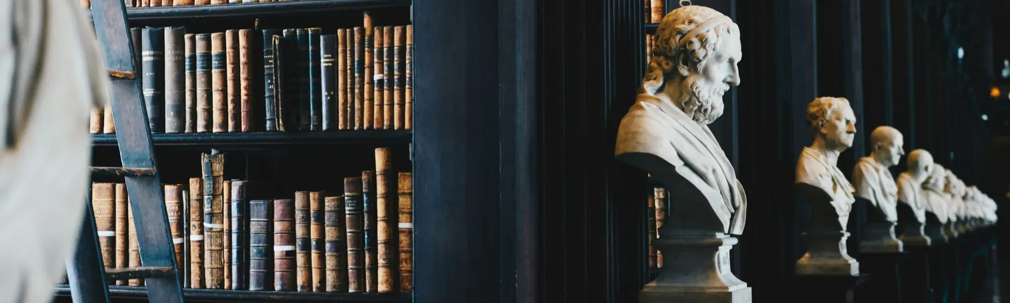 Old historical and traditional library with statues