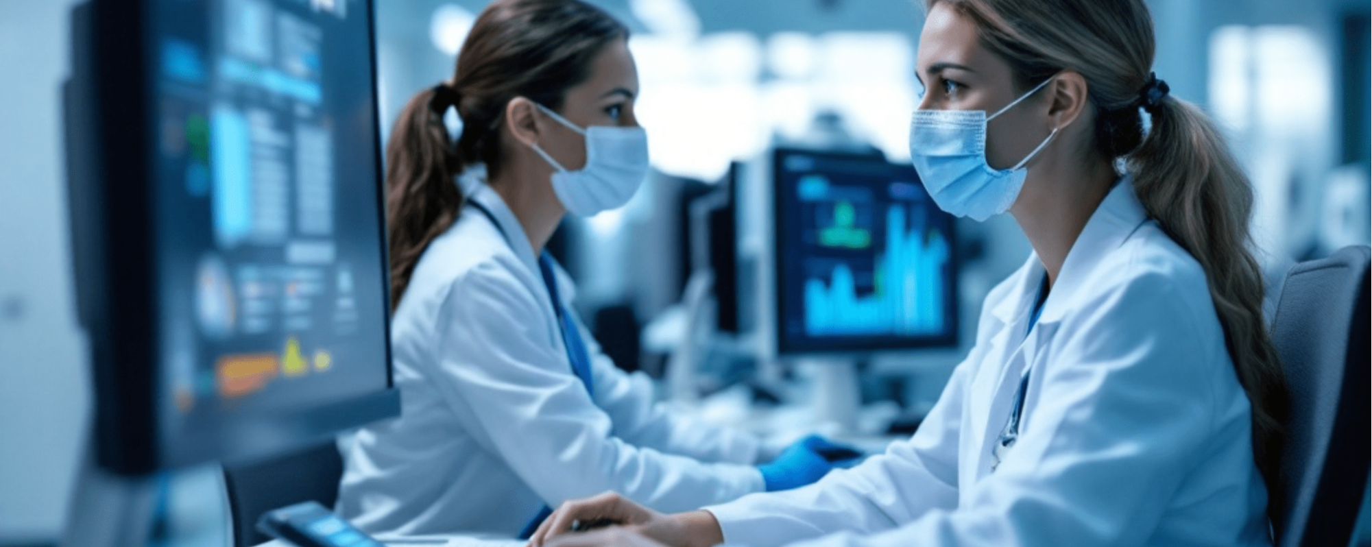 Banner showcasing healthcare staff at a computer